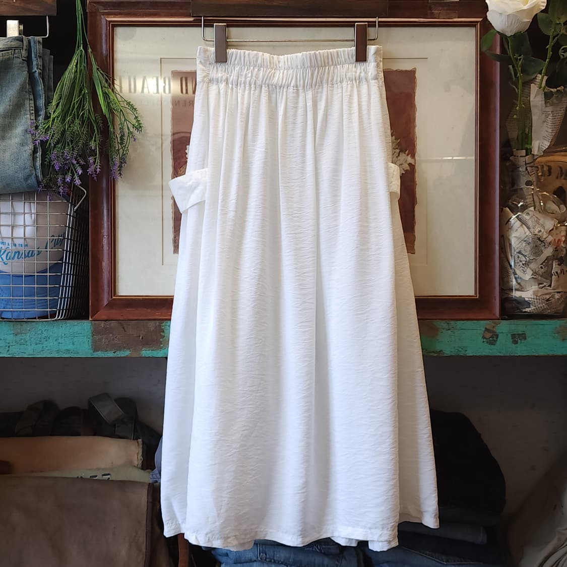 90s 빈티지 스커트 유럽 화이트 롱 스커트 버튼 클로져 상품이미지2