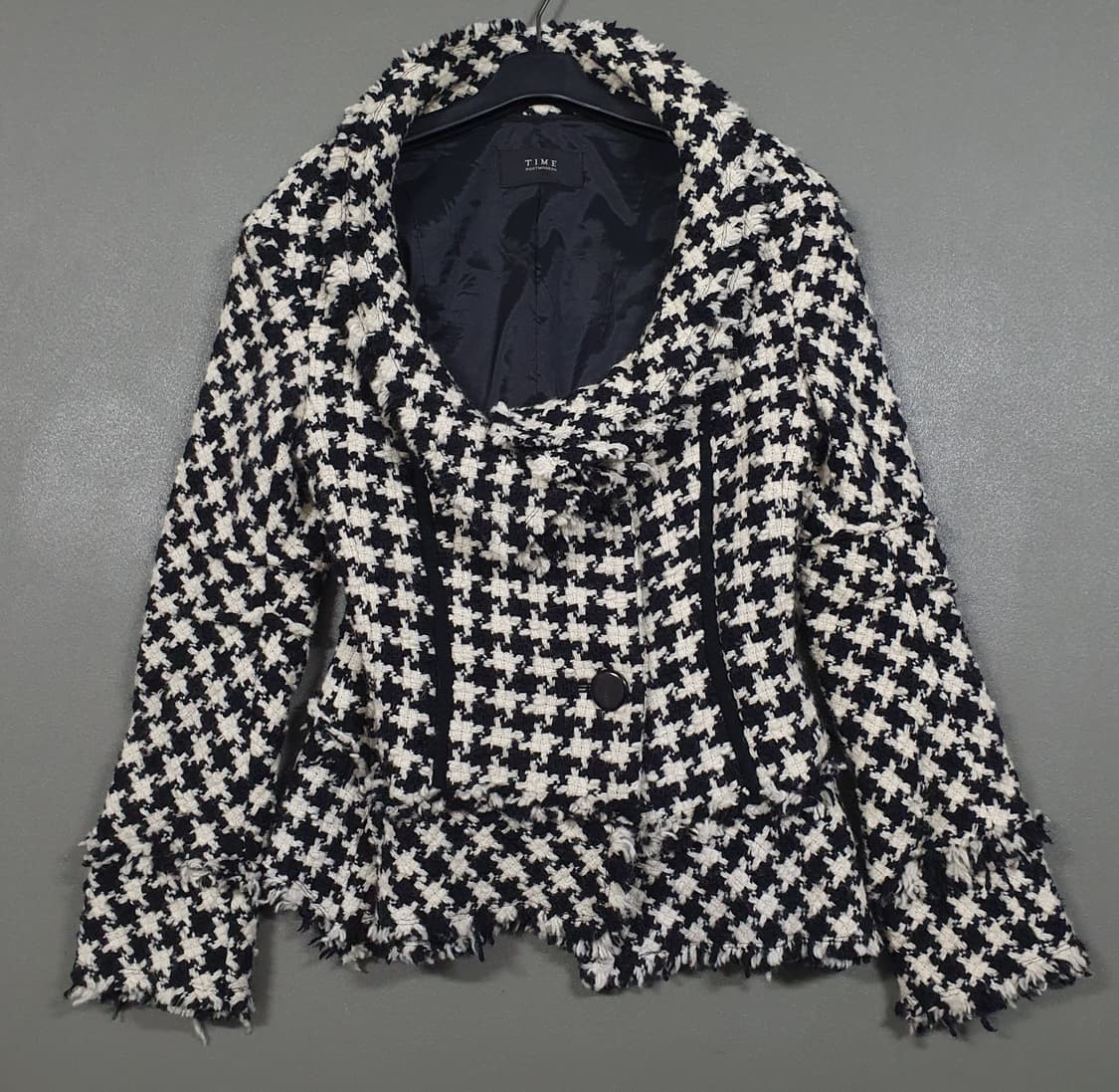TIME 타임 한섬 라운드체크 넥 디테일 트위드 자켓 버튼 코트 S 상품이미지1
