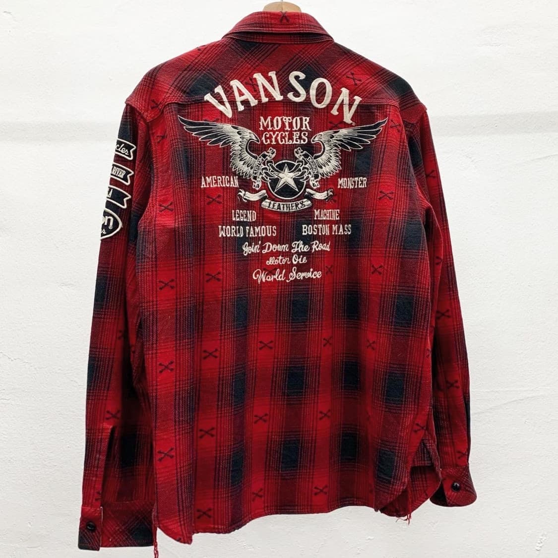 벤슨 레드 체크 빅로고 본패턴 자수 헤비 셔츠  상품이미지1