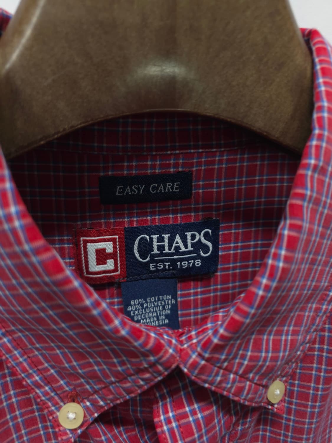 ​챕스(CHAPS) 레드 잔체크 버튼다운 이지케어 반팔 셔츠(100) 상품이미지5