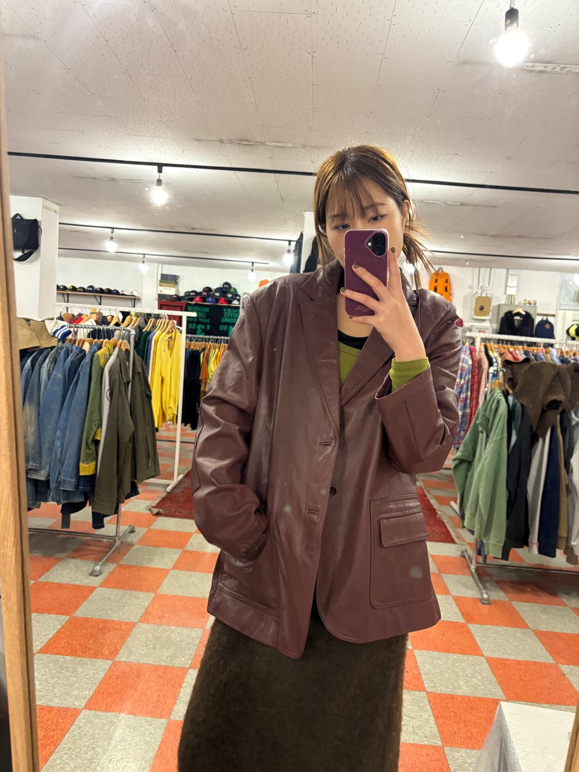 버건디 가죽자켓 상품이미지1