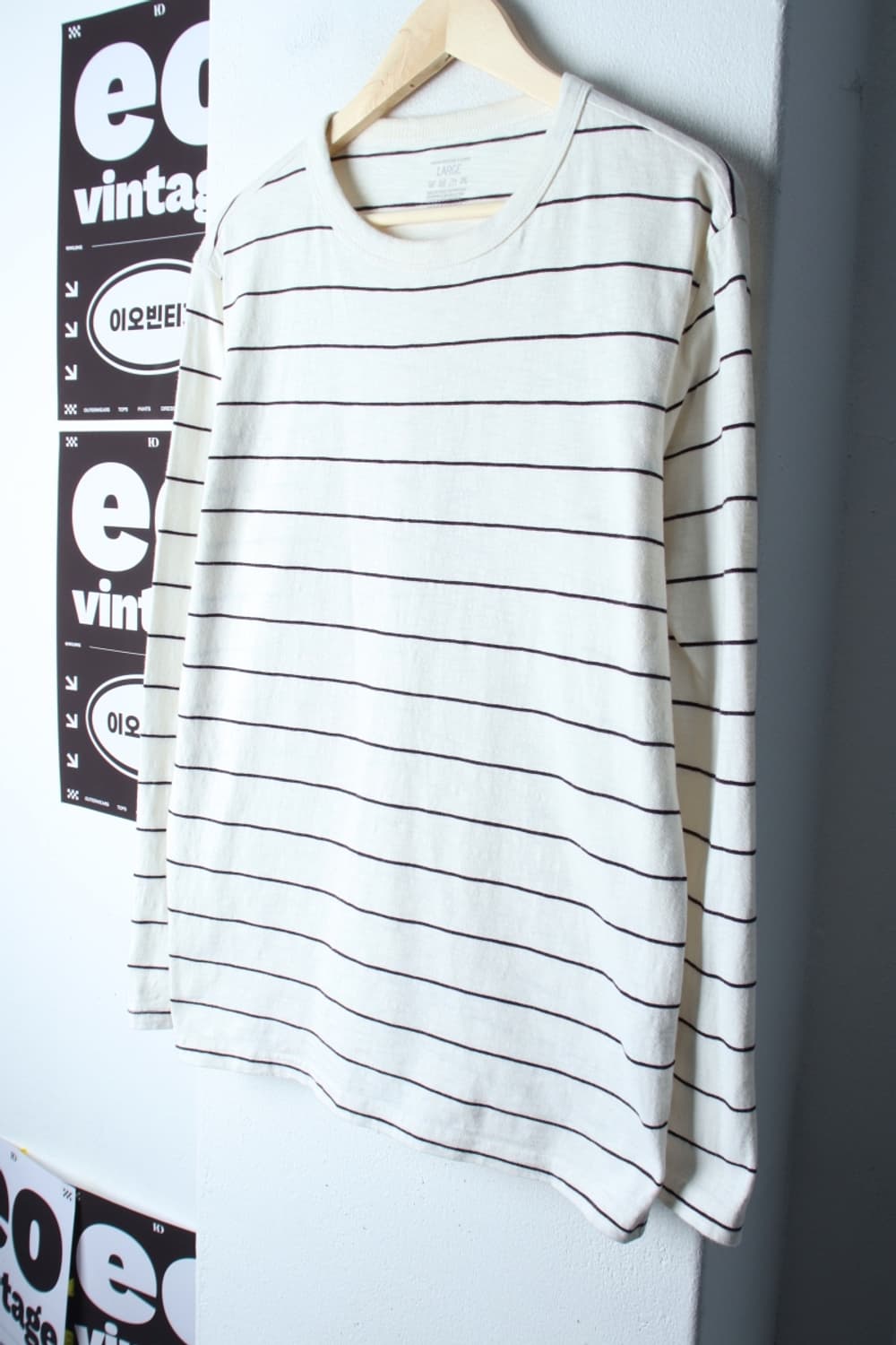 (L-XL) 지오다노 긴팔티셔츠 스트라이프 단가라 아이보리-H32954 상품이미지1