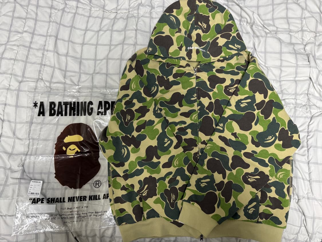 베이프 ABC 카모 헤비 워시 크롭 핏 후드집업 그린 상품이미지2