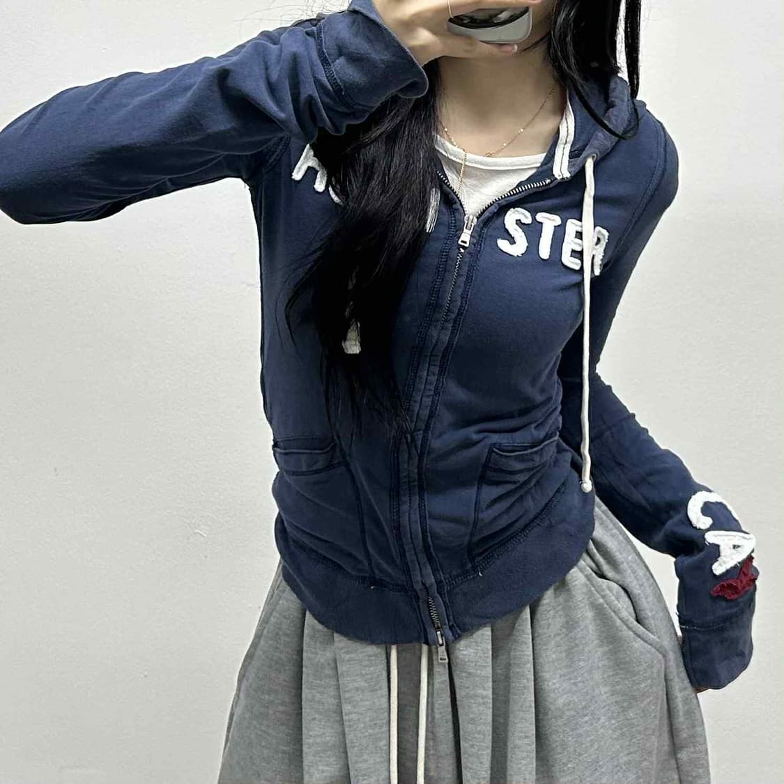 홀리스터 y2k 여리핏 네이비 걸즈 대장급 후드집업 희귀져지(S) 상품이미지1