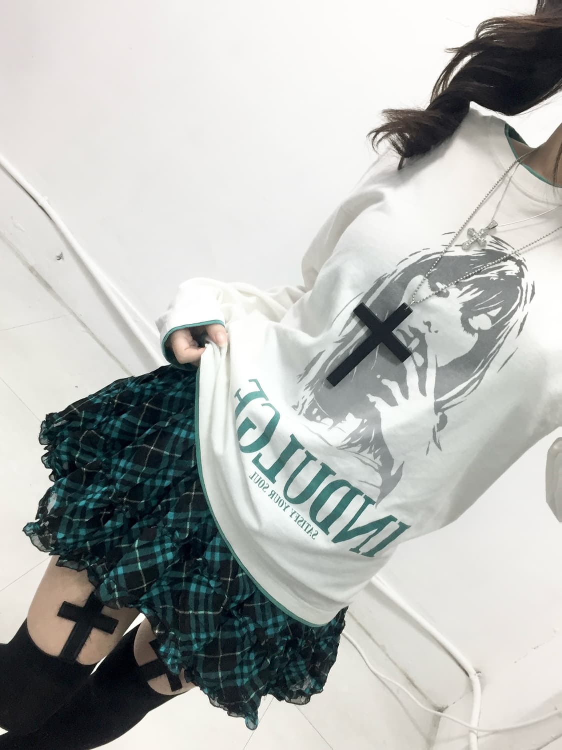 [POWER] 코디셋 ! 히글깔 y2k 그린체크 코디셋 상품이미지2