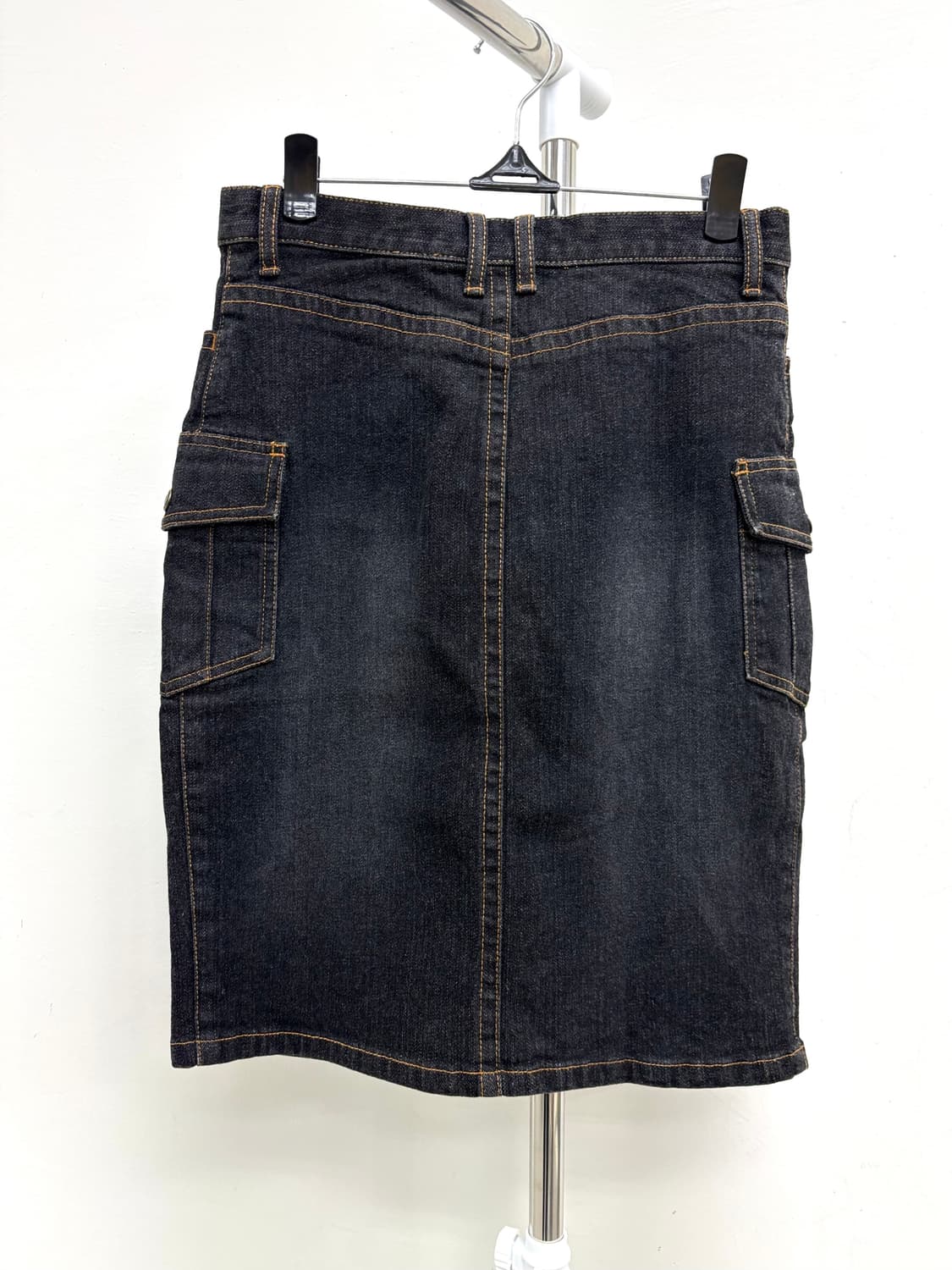 빈티지 흑청 데님 카고 미디 스커트 상품이미지5