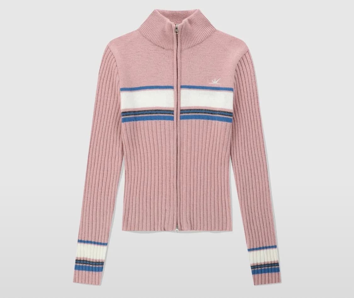 썬러브 스트라이프 집업 니트 가디건 핑크 상품이미지1