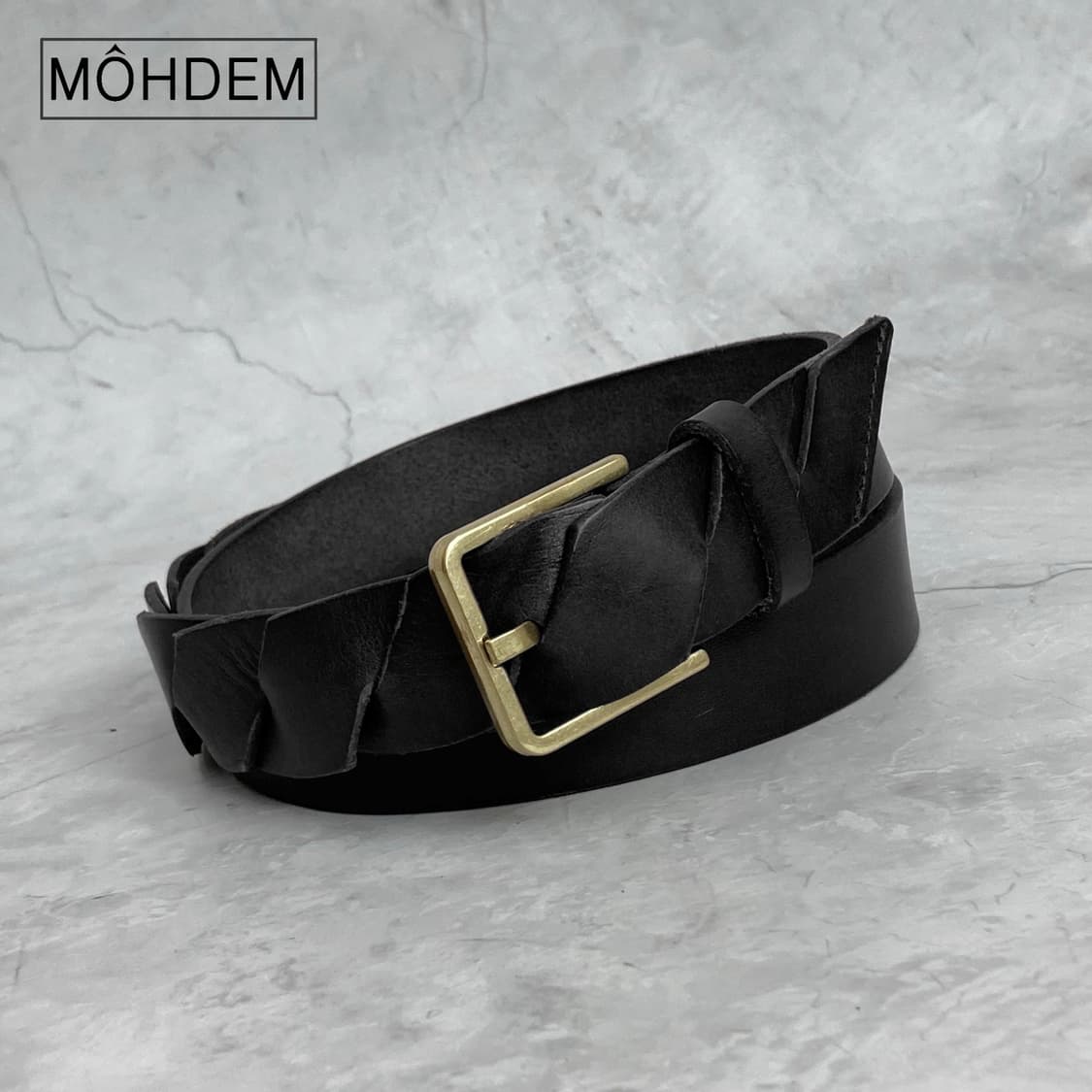 [Unisex] 위빙 꼬임 가죽 벨트 블랙 상품이미지9