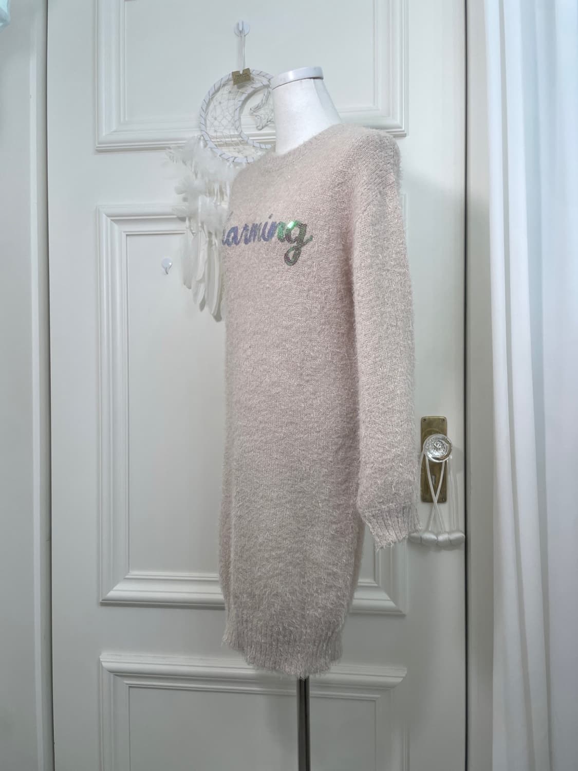 cream ivory spangle point shaggy knit op 상품이미지2