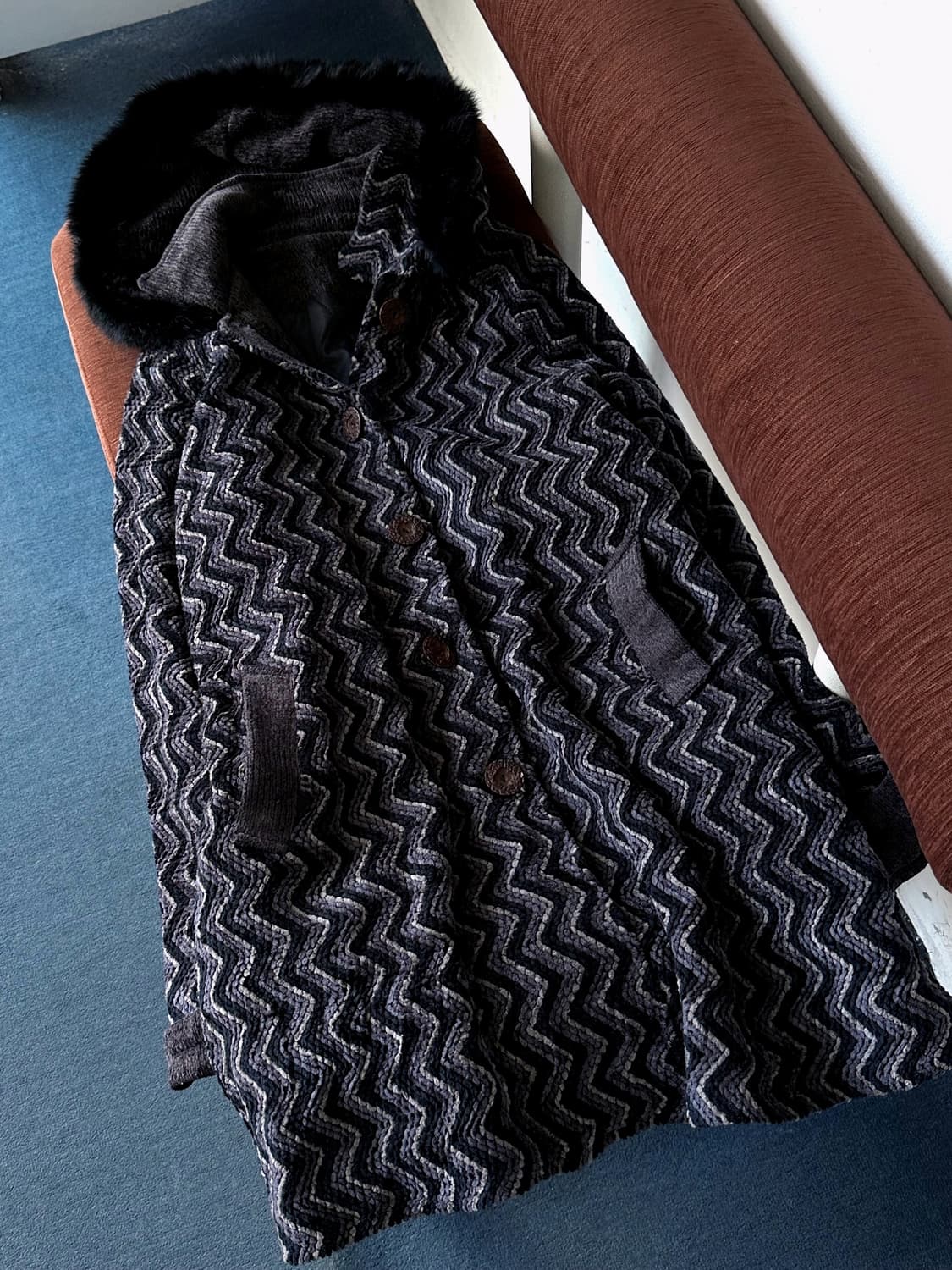 Design knitted fabric 2way hood coat 상품이미지10