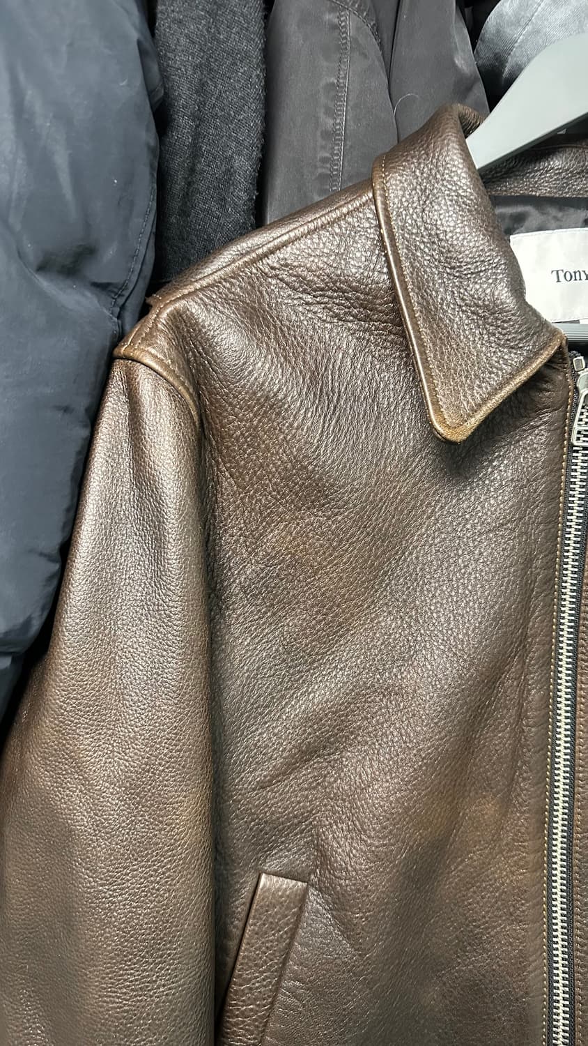 토니웩 디스트로이트 브라운 싱글 레더 자켓 L 상품이미지2