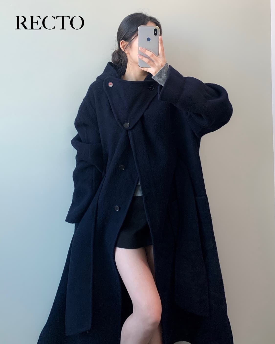 렉토 와이드 벨티드 케이프 후디 코트  상품이미지2