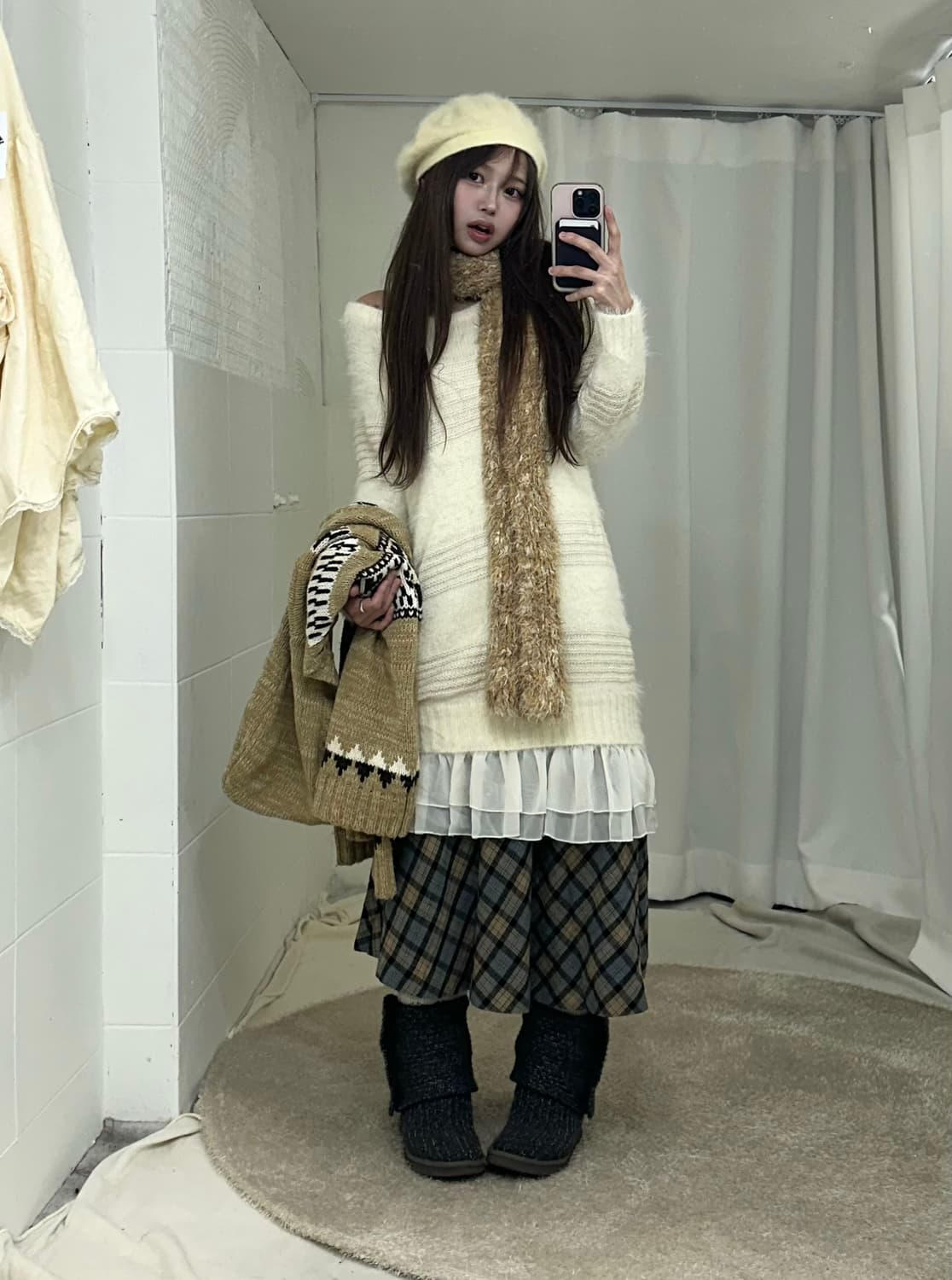 베이지 하구미 모리걸 니트원피스 코디세트 상품이미지3