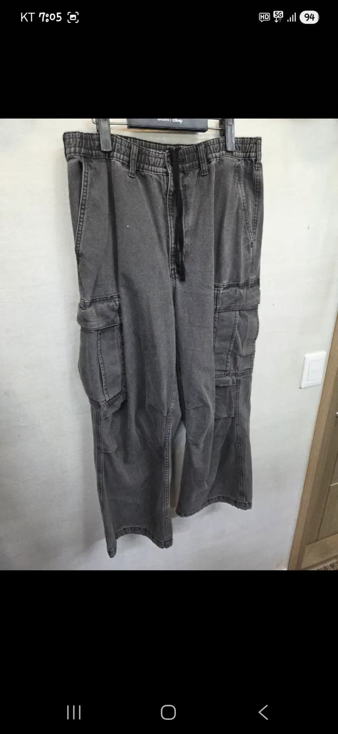 Gu 지유 파라슈트 와이드 밴딩 데님 카고팬츠 대략 32 상품이미지4