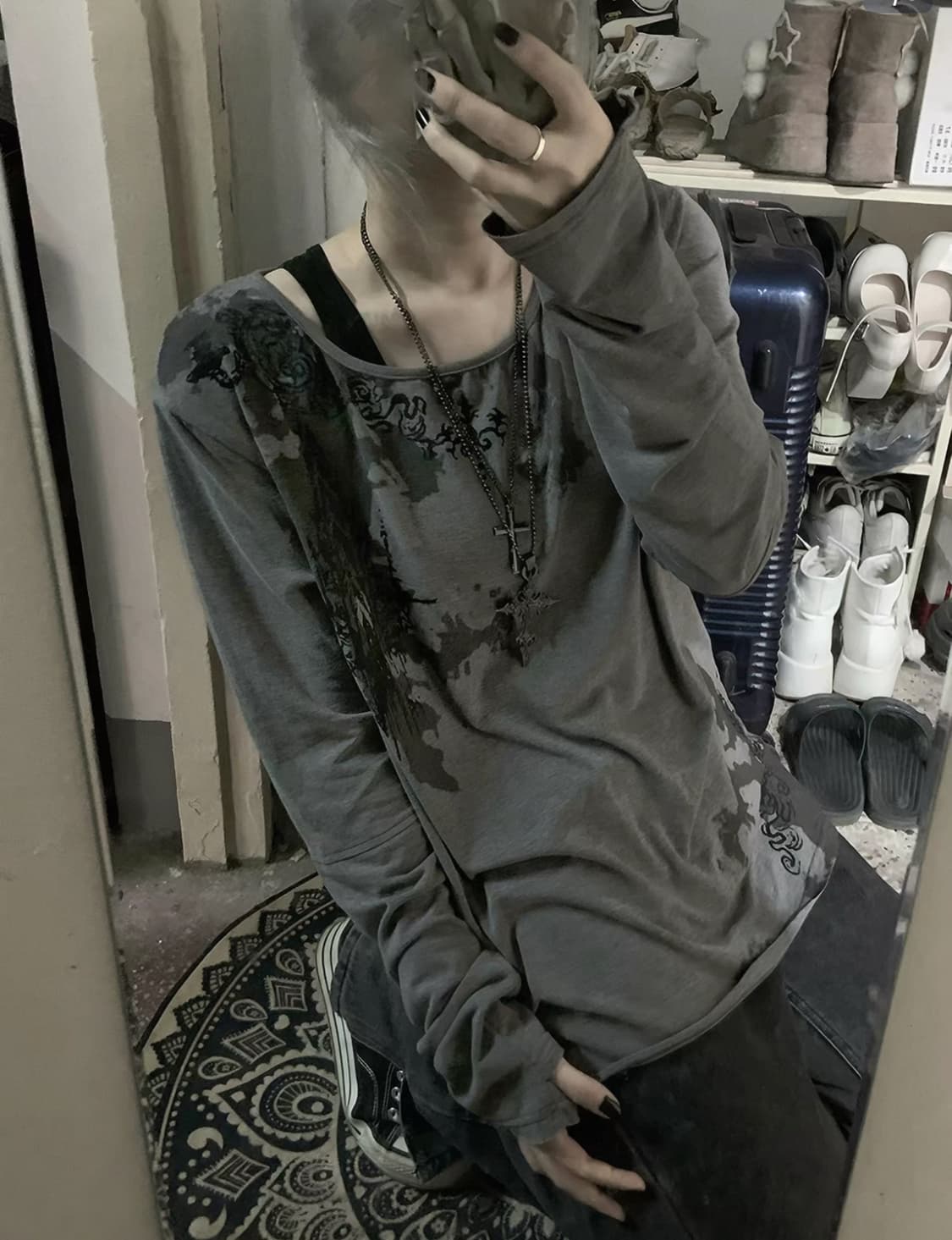 빈티지 그레이 나염티셔츠 중성계  상품이미지1