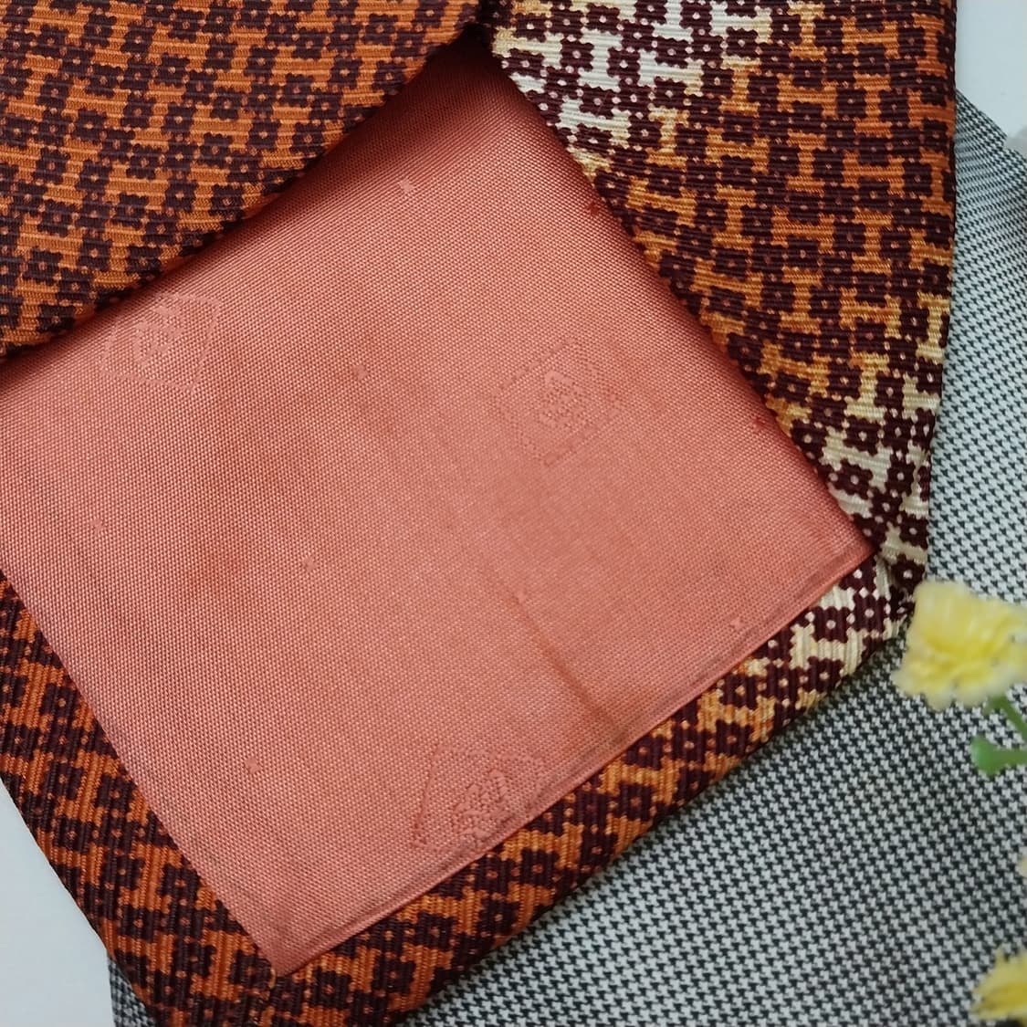 피에르 발망 실크 오렌지 체크 넥타이 9.9cm A등급 K1180
 상품이미지7