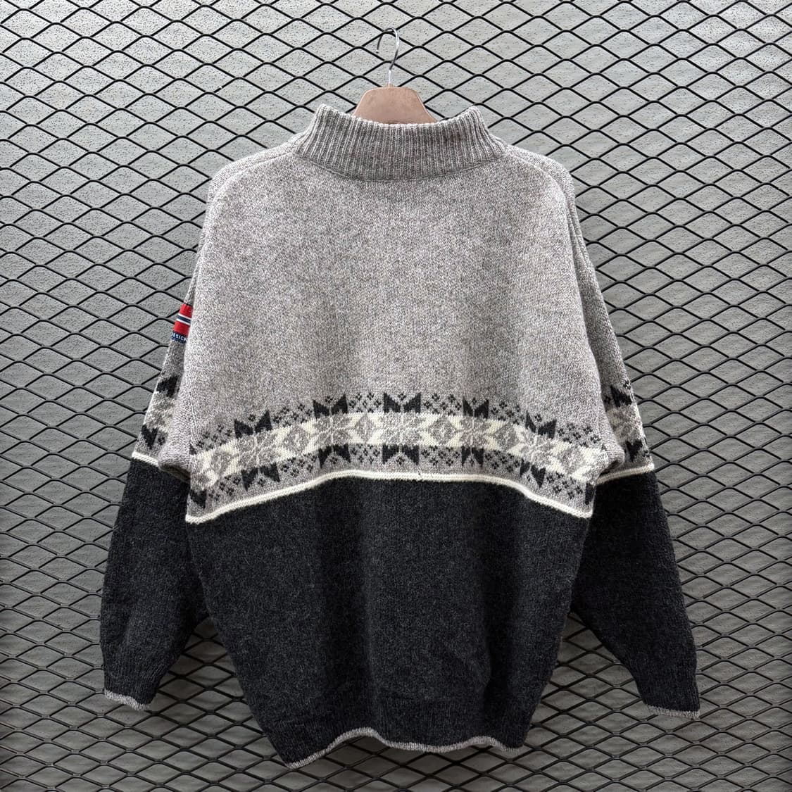 USA VINTAGE 반집업 울니트 노르딕 패턴 암패치 디테일 그레이 상품이미지3