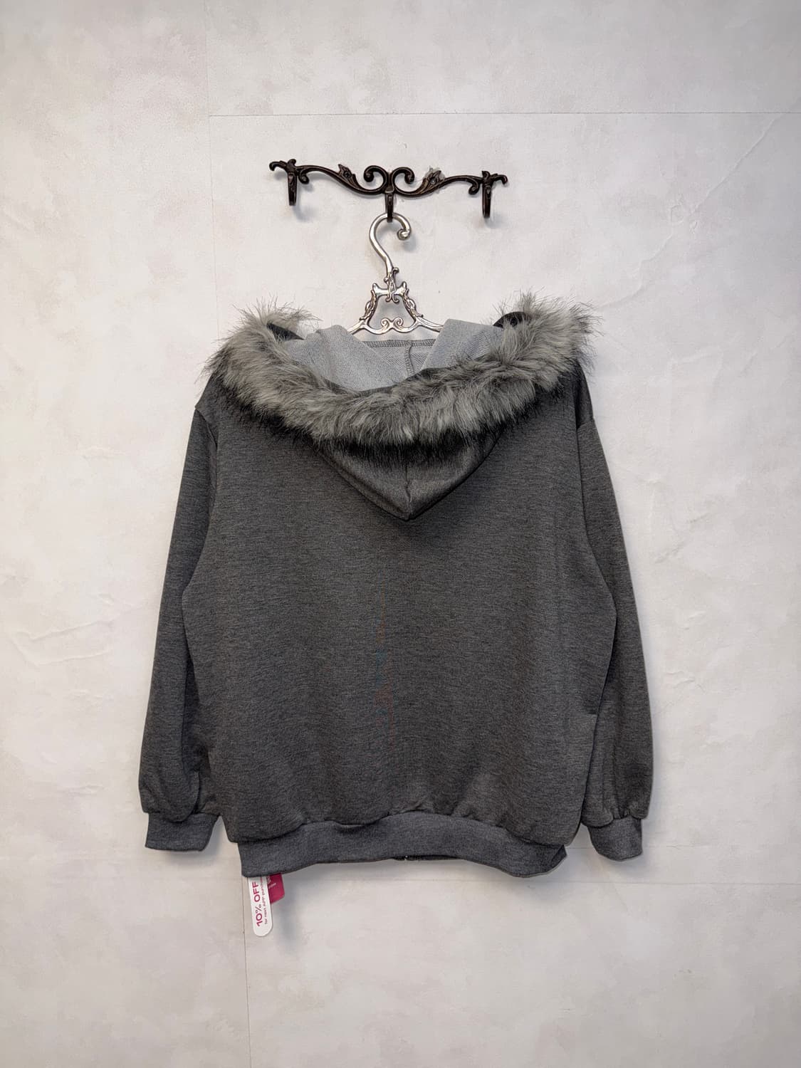 Romwe gray gothic printed fur hood zipup 상품이미지3