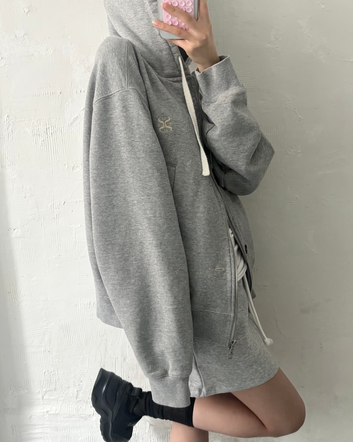 Satur 세터 로고 2-way 멜란지그레이컬러 후드집업 상품이미지2