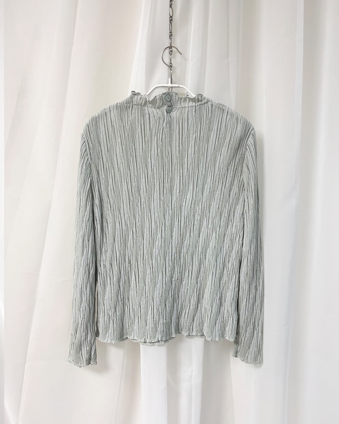 ash mint wave texture wrinkle blouse 상품이미지5
