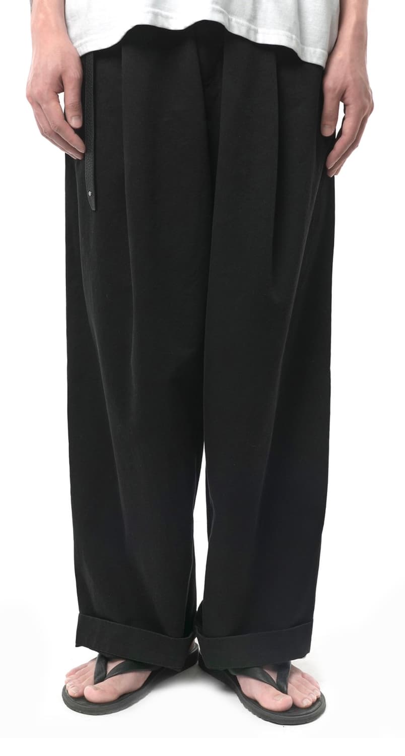 [XS] 이얼즈어고 코튼 드릴 원턱 치노 와이드 팬츠 블랙 상품이미지1