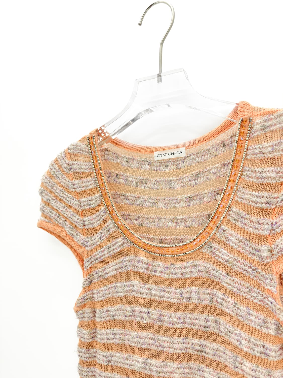 빈티지 오렌지 비즈 스트라이프 반팔 니트 상품이미지5