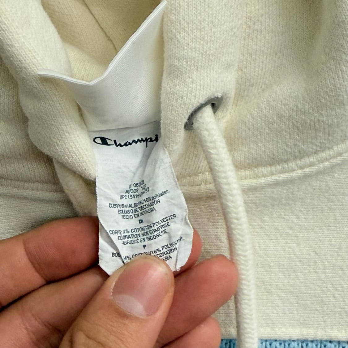 챔피온 리버스위브 배색 챔피온 로고 크림 후드티 (S) 상품이미지3