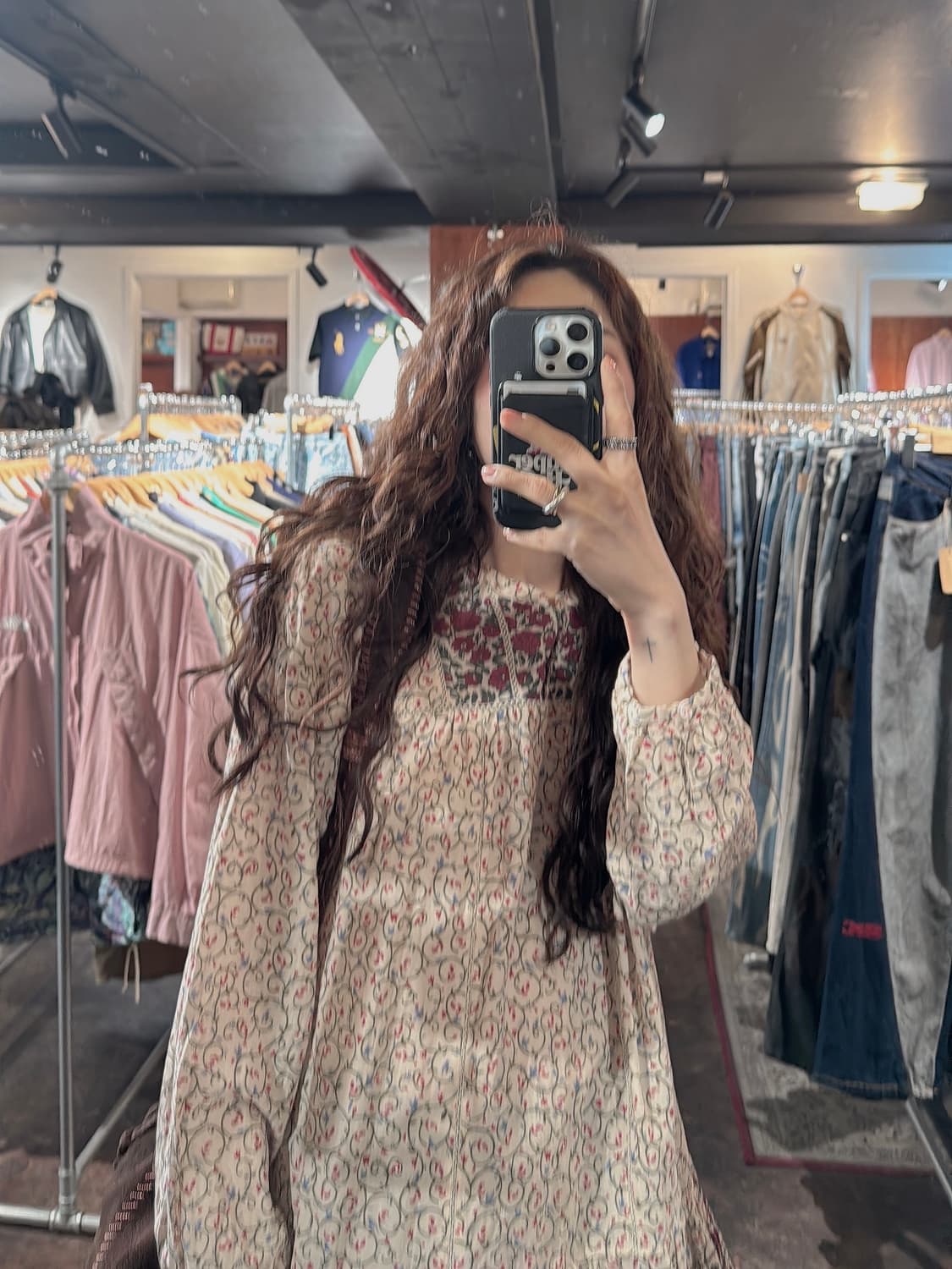 써스데이아일랜드 보헤미안 히피 플라워 패턴 오버핏 블라우스 M 상품이미지9