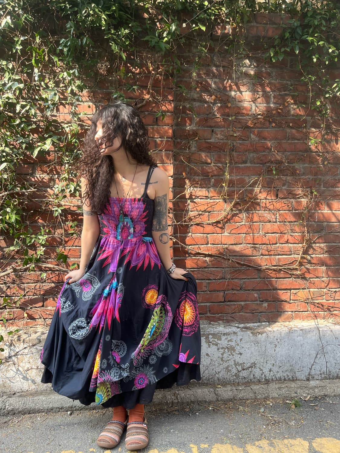 블랙 히피 에스닉 패턴 롱 원피스 상품이미지1