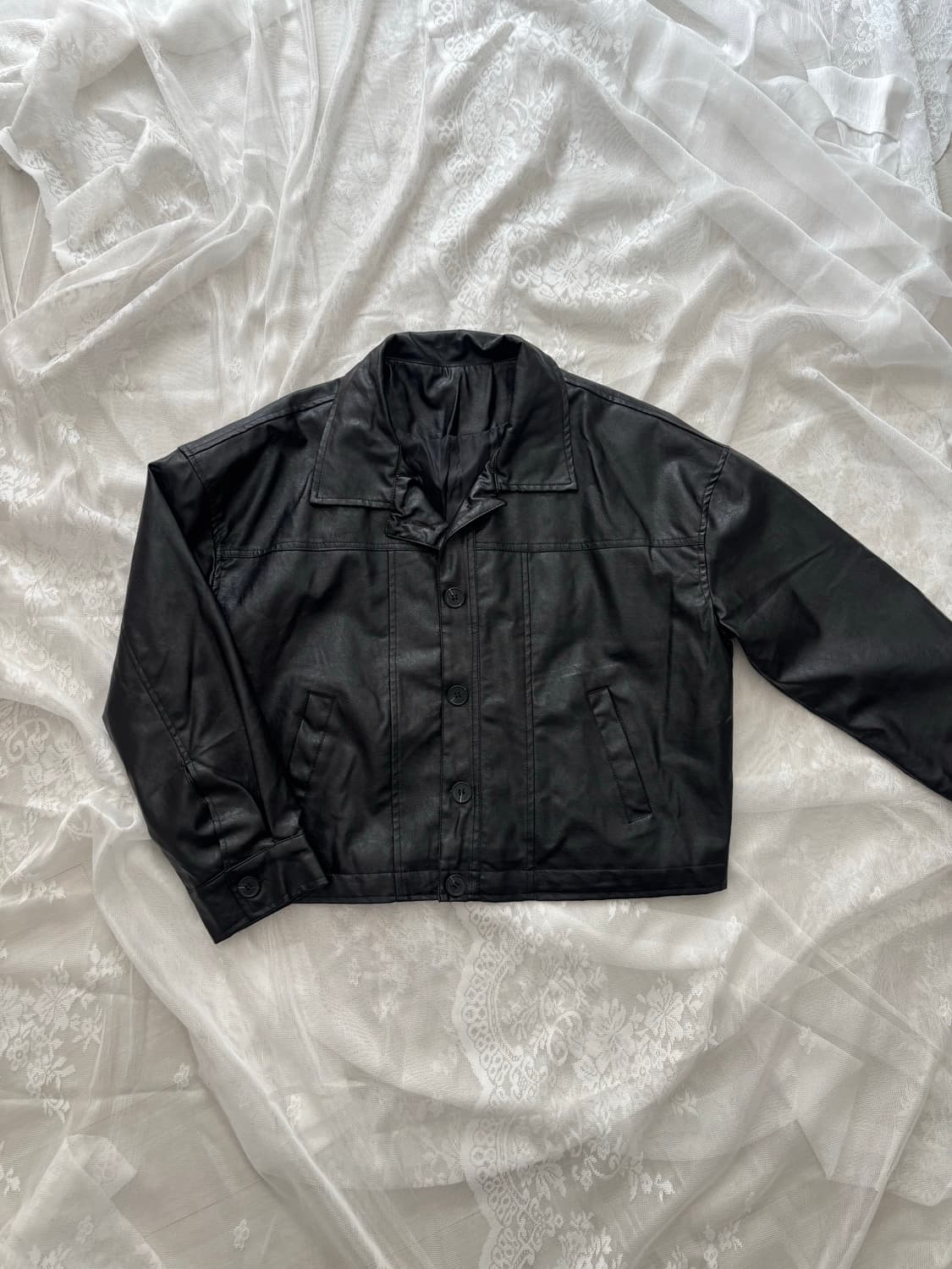 빈티지 크롭 레더 자켓 상품이미지2