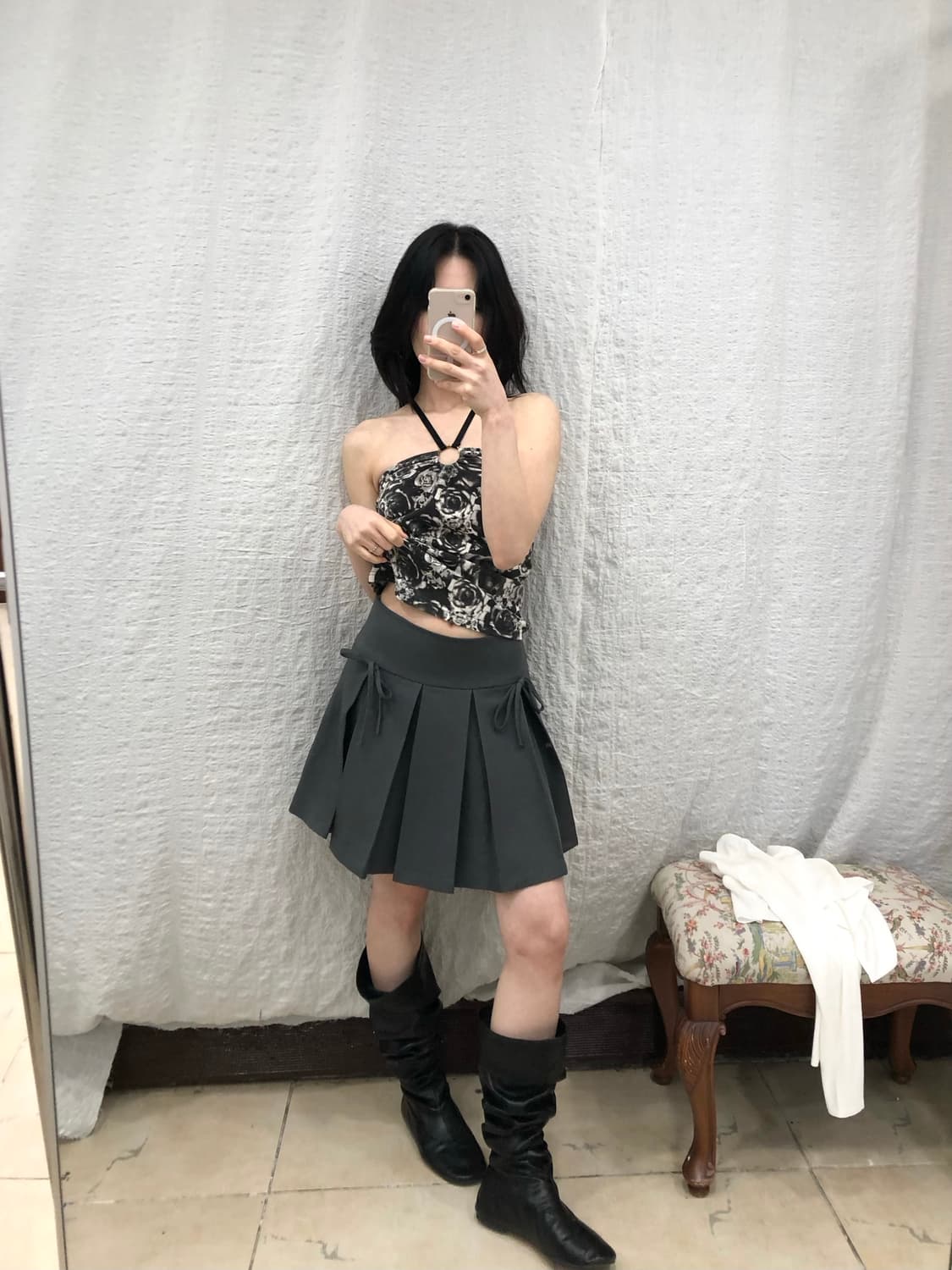 Ribbon charcoal mini skirt 상품이미지2