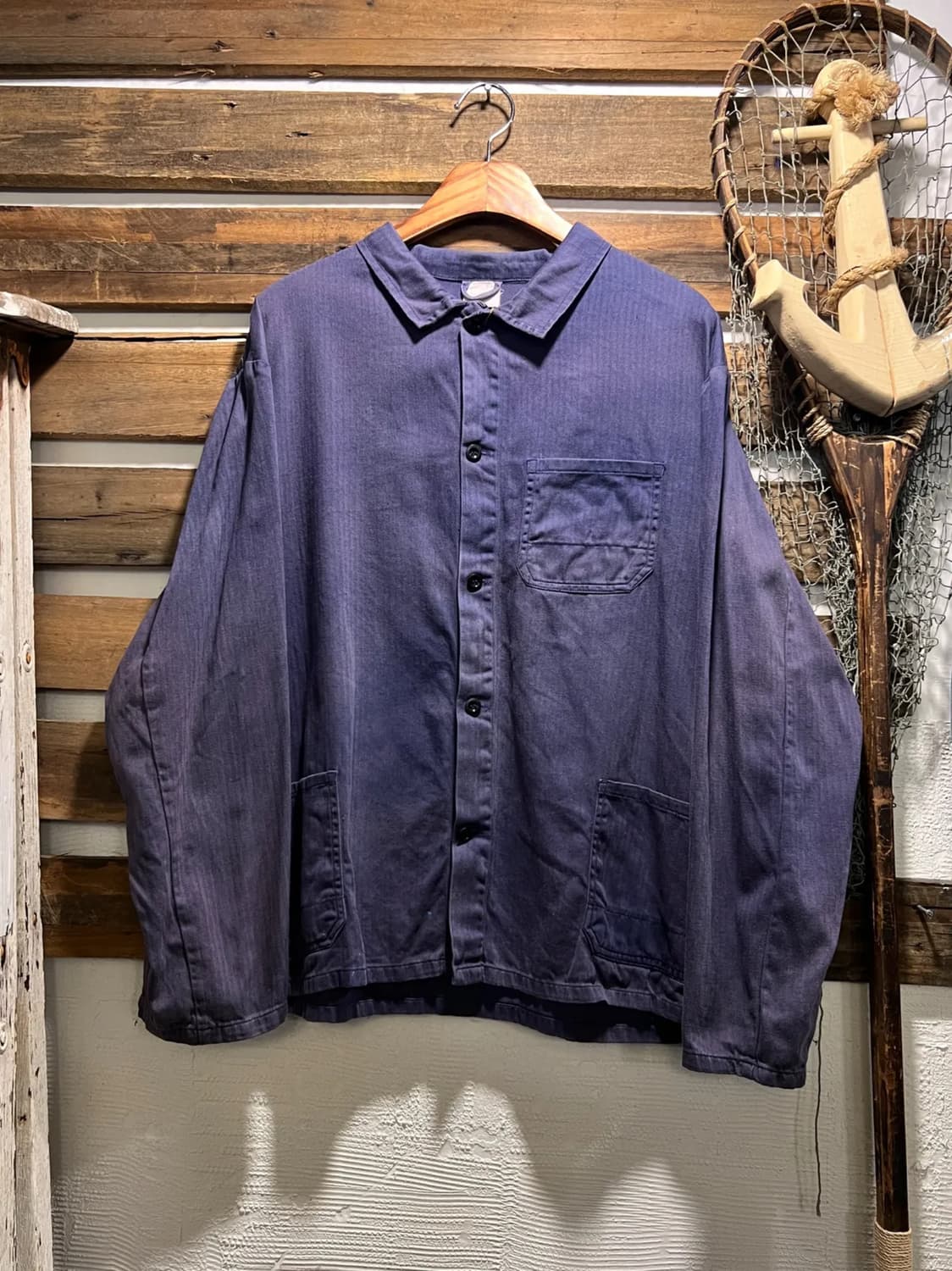 [XL]90's 빈티지 워싱 네이비 HBT 프렌치 워크 자켓 상품이미지1