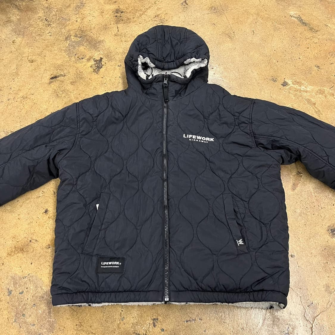 [정품/L] 라이프워크 퀼팅 후드 양면 패딩 블랙 b14 상품이미지5