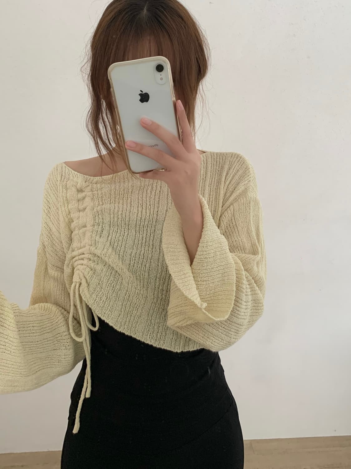 페미닌 여리핏 옐로우 셔링 크롭 니트 비치룩 호캉스룩  상품이미지1