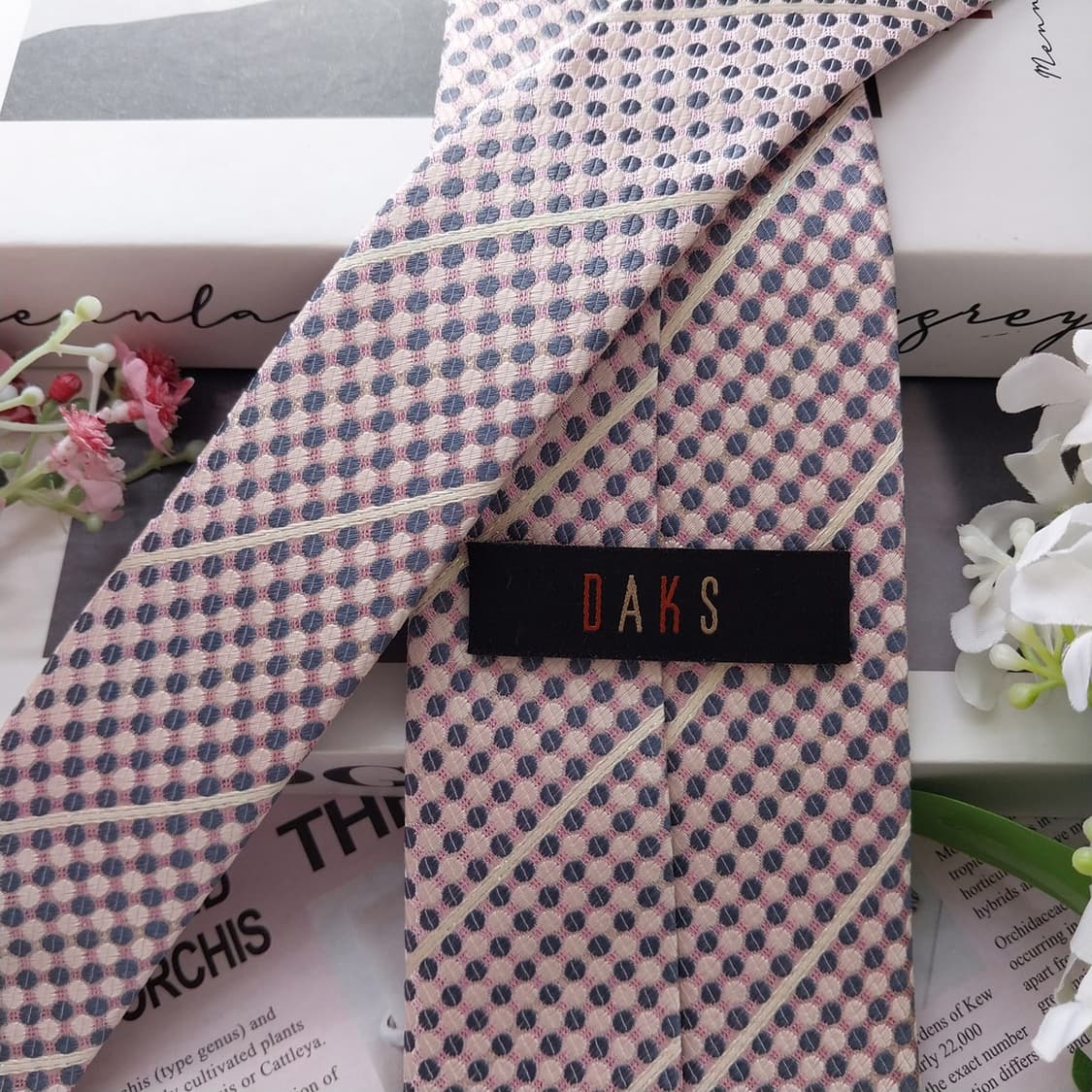 DAKS 닥스 실크 핑크 도트 패턴 넥타이 8.3cm A+등급 K2394 상품이미지5