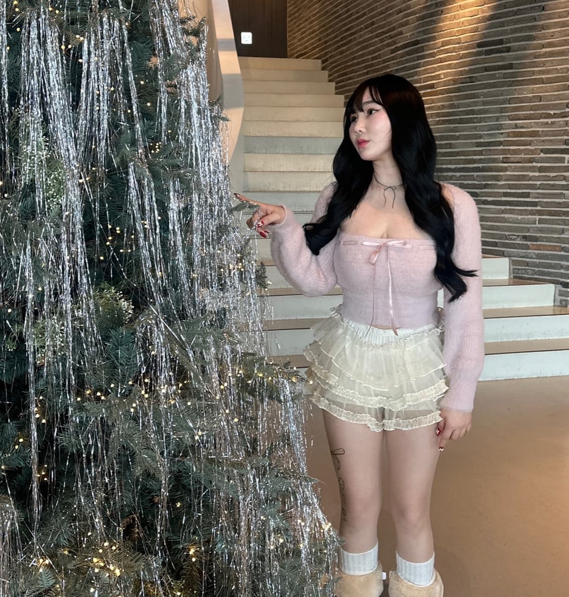 핑크 앙고라 탑&볼레로 세트 상품이미지1