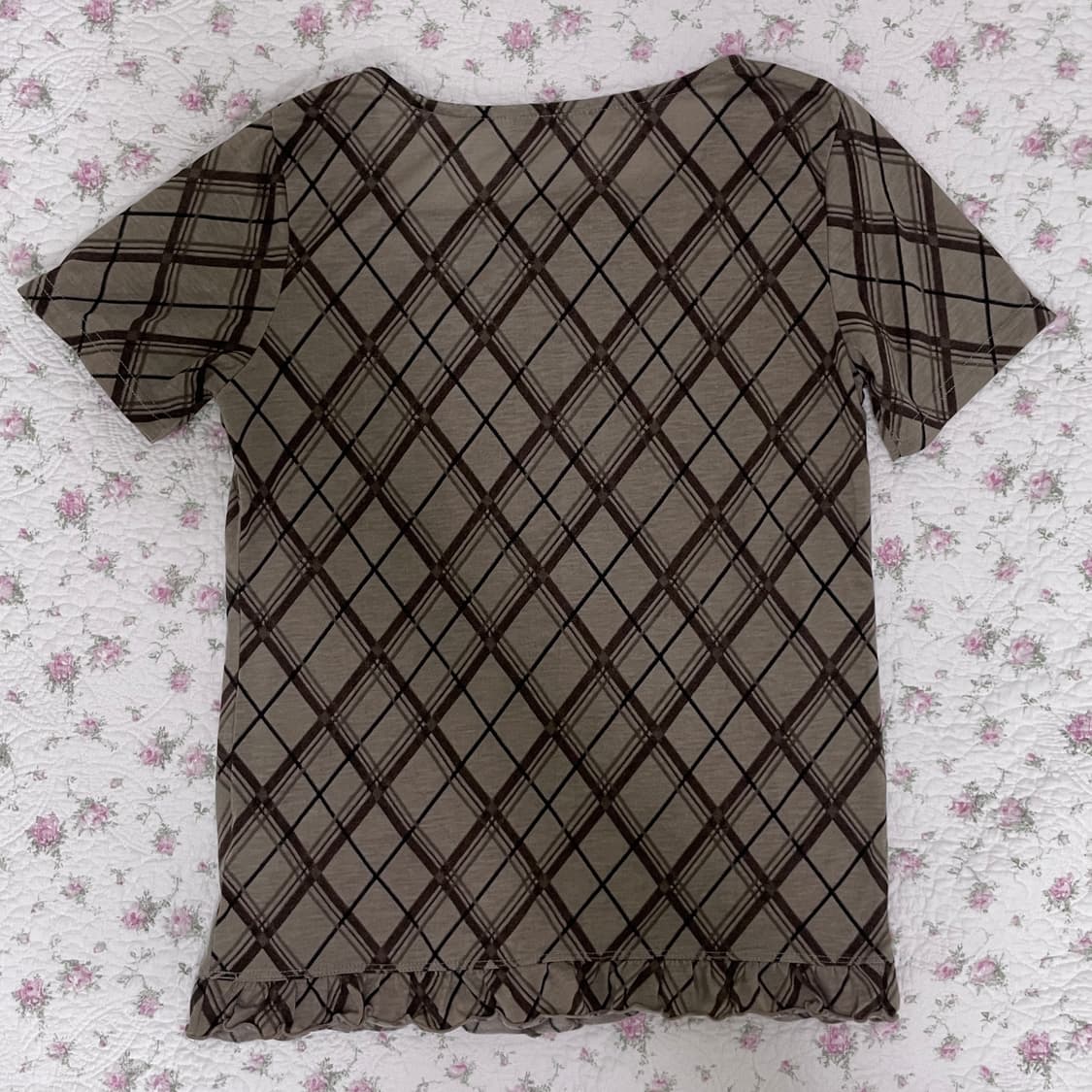 빈티지 체크 브라운 탑 /프릴 레이스 티셔츠 모리걸 상품이미지2