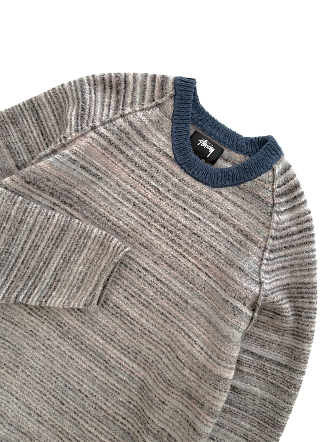 스투시 텍스쳐드 니트 콘트라스트 카라 크루 그레이 멀티 상품이미지4