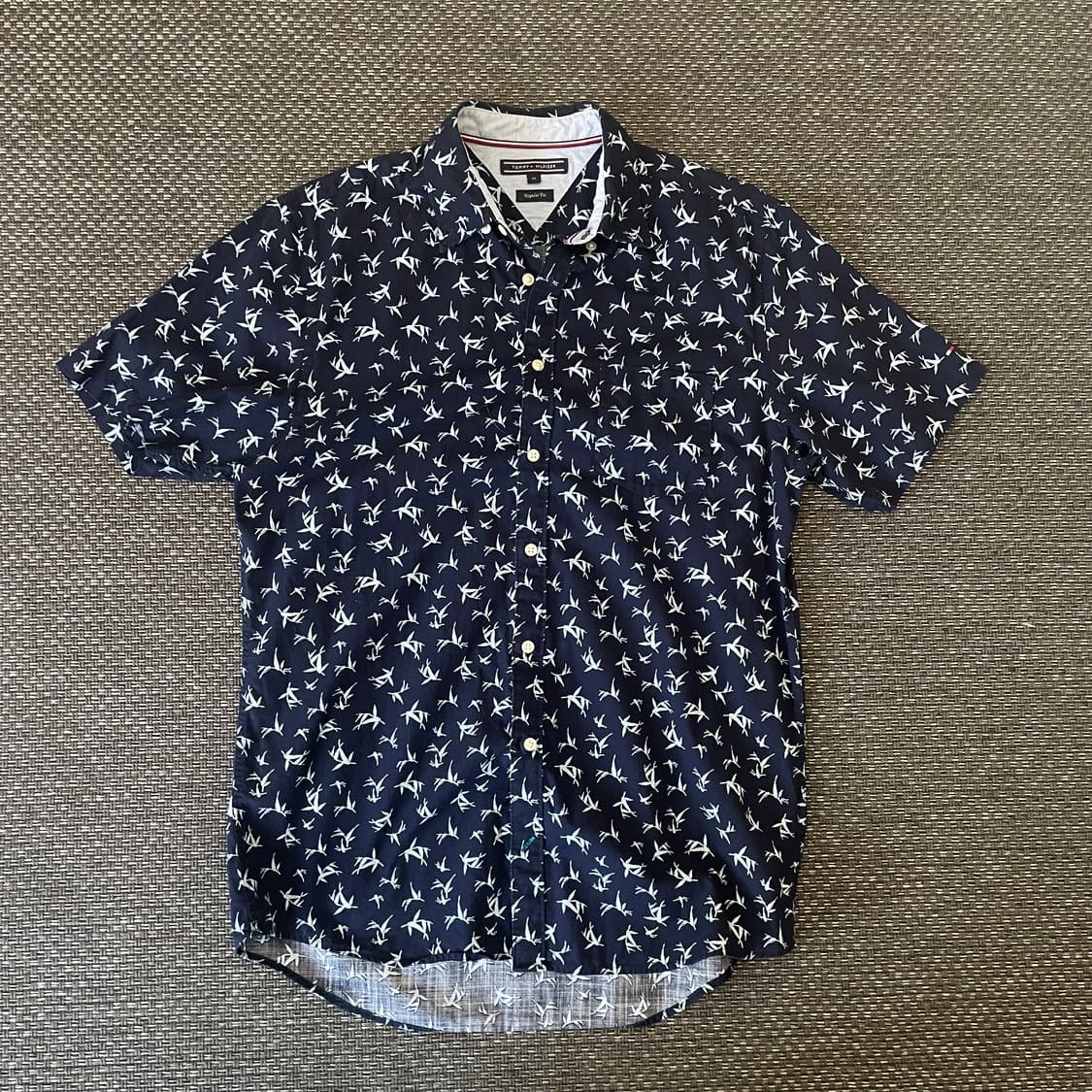 타미힐피거 네이비 대나무 패턴 반팔 셔츠 M 상품이미지1