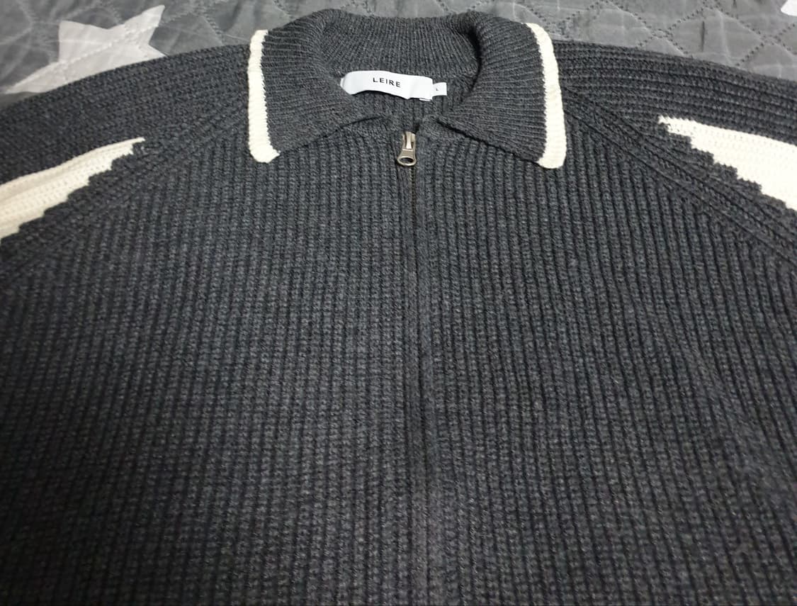 LEIRE 르아르 배색 카라 니트 집업 가디건 그레이 (L) 상품이미지3