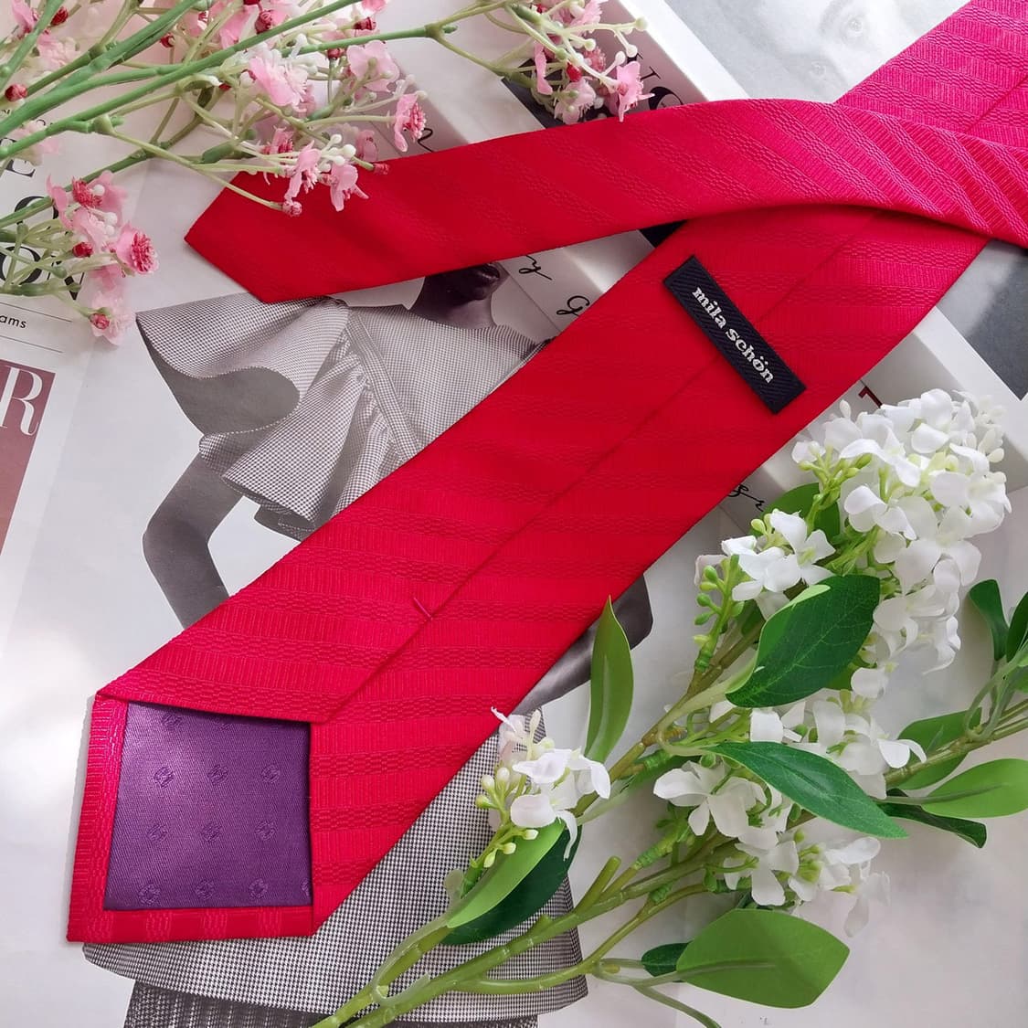 밀라숀 실크 레드 패턴 넥타이 8.3cm A+등급 K2341
 상품이미지5