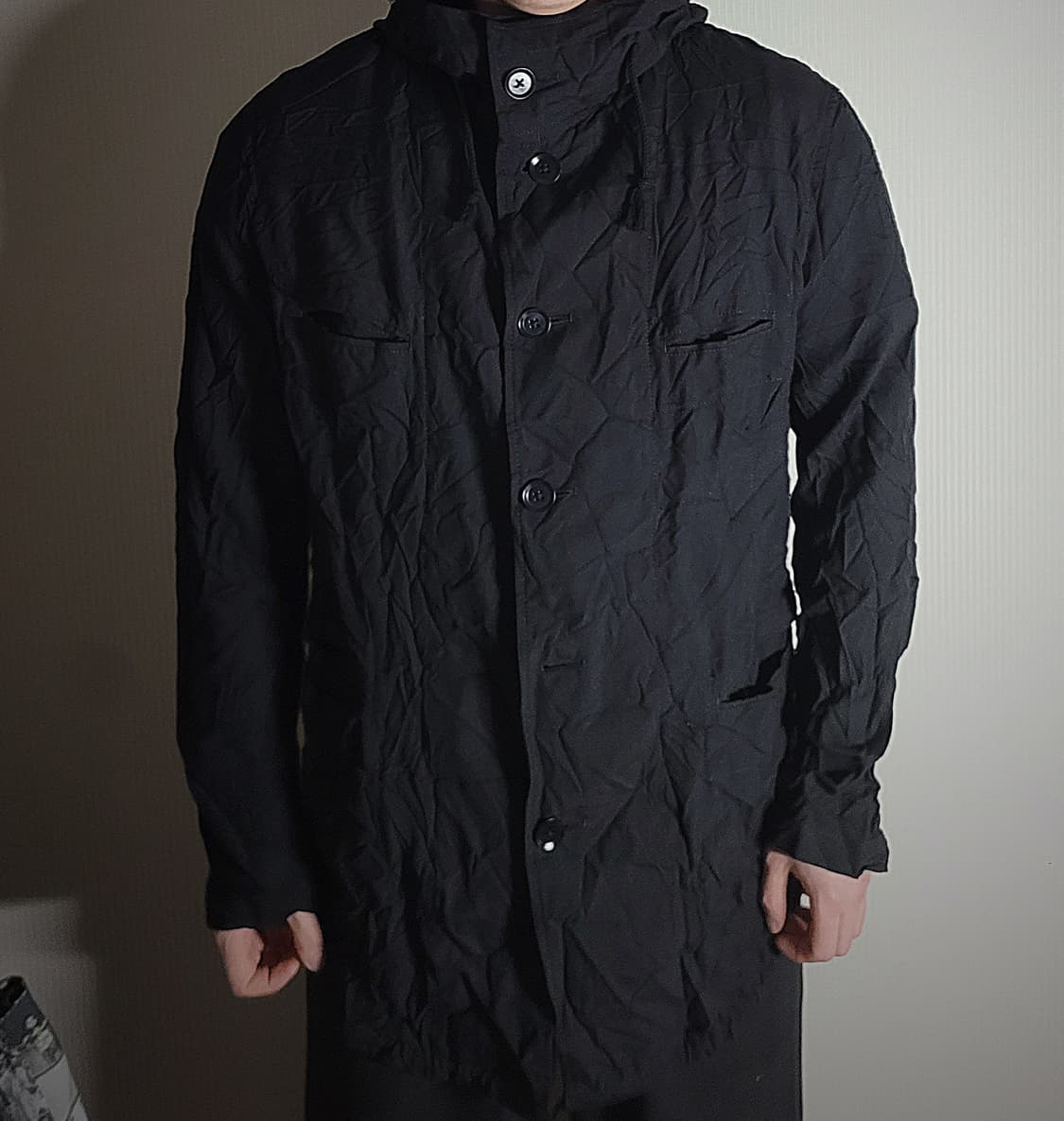 요지 야마모토 뿌르옴므 14ss주름가공 후드 자켓 상품이미지1