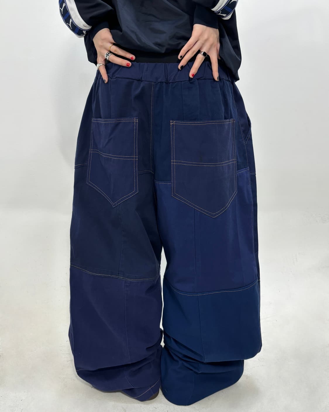 90s 올드스쿨 커스텀벌룬 네이비 와이드 팬츠 상품이미지3