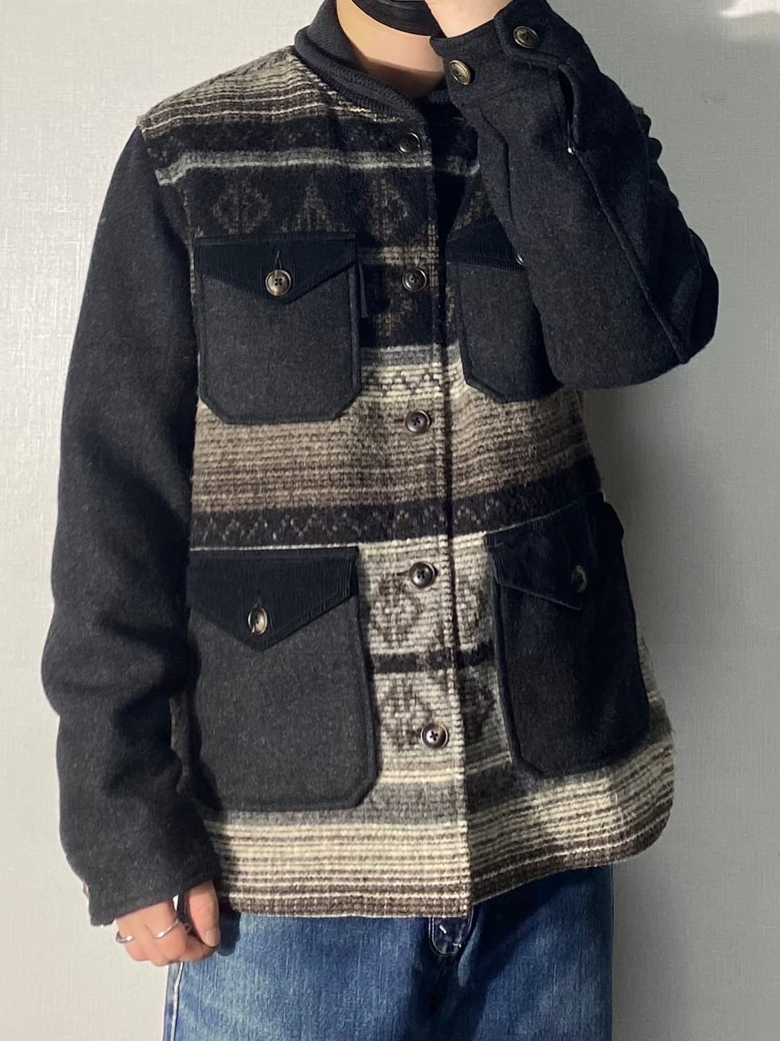 [105] 00s Bean Pole 빈폴 에스닉 패턴 울 자켓 상품이미지8