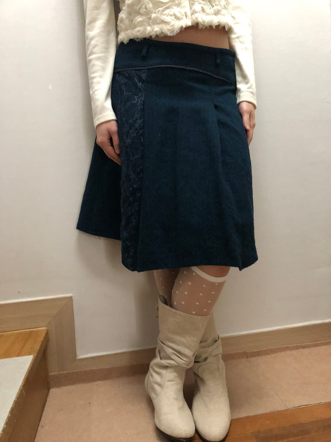 빈티지 다크네이비 레이스 울 플리츠 스커트 상품이미지6