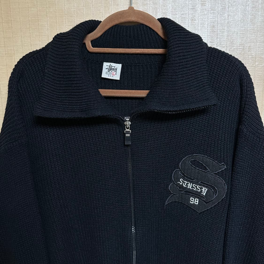 90s 올드 스투시 BIG 4 니트 집업 L사이즈 상품이미지3