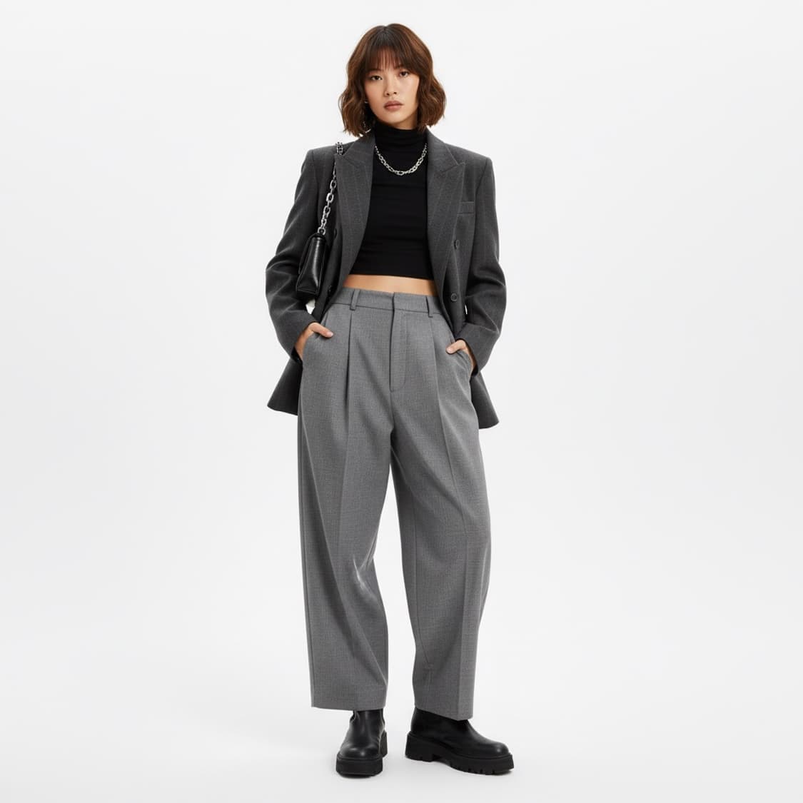 Zara 자라 그레이 스트라이프 더블 자켓 XS (클래식) 상품이미지1