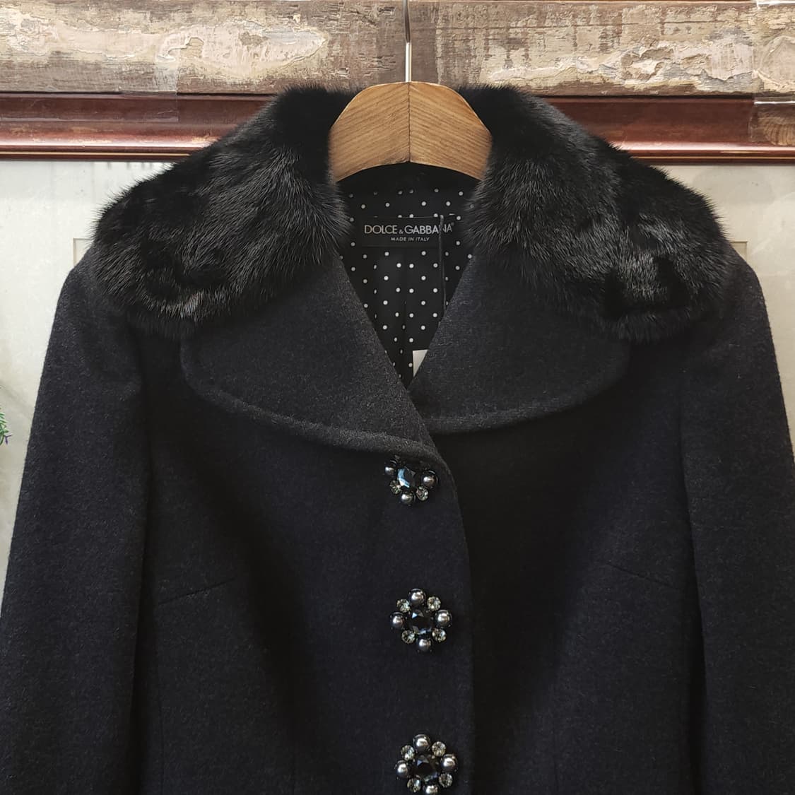 돌체앤가바나 울코트 밍크퍼 쥬얼리 버튼 버진울 코트 38 상품이미지3