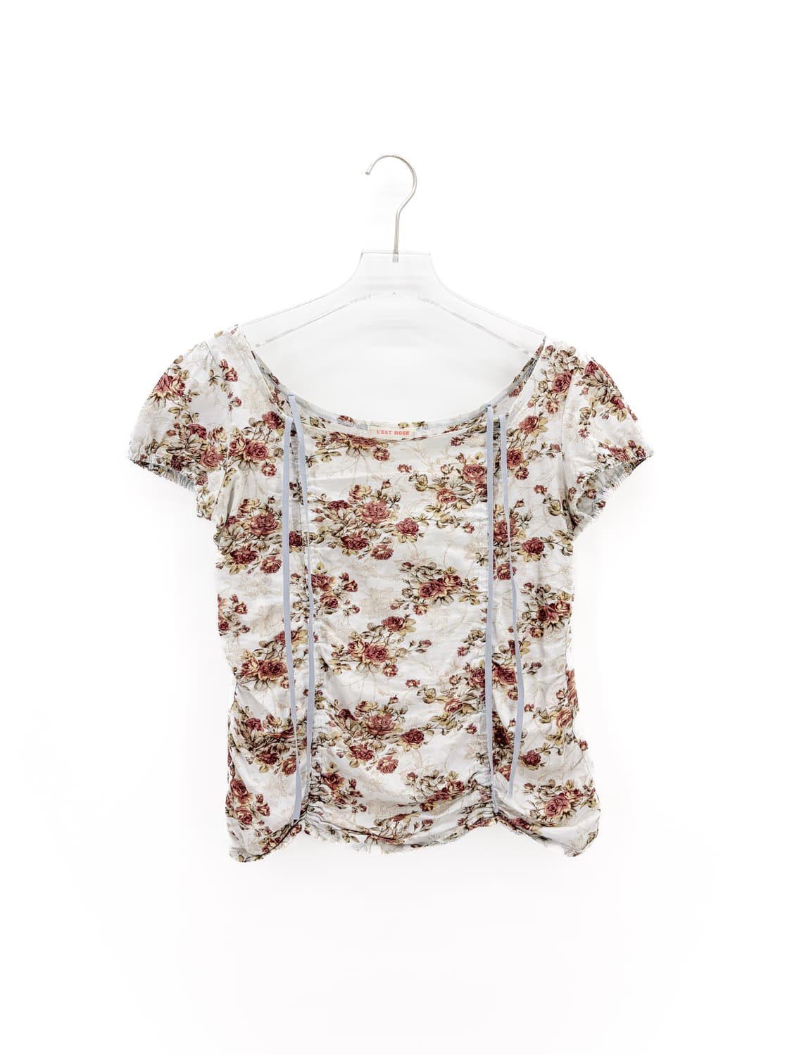 빈티지 로맨틱 플라워 셔링 반팔 티셔츠 상품이미지3