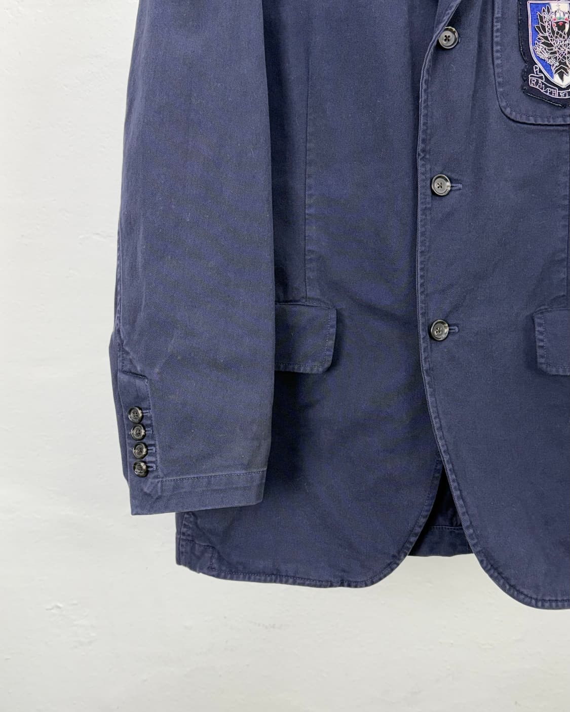 폴로 랄프로렌 90s 네이비 스크램블 와펜 3b 코튼 블레이저 자켓 상품이미지4